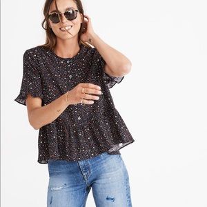 MADEWELL Studio Ruffle-Hem Top in Starry Night Sm